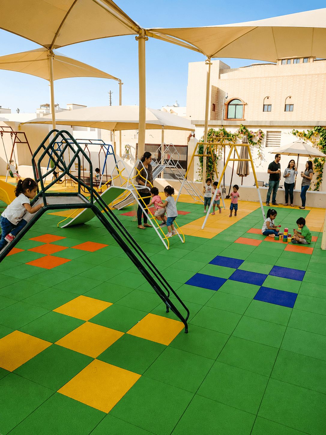 Rubber interlocking tiles for jogging tracks